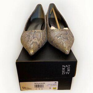Naturalizer Natalia Kitten Heal Silver Snakeskin Womens Size 9 M New Pointed Toe